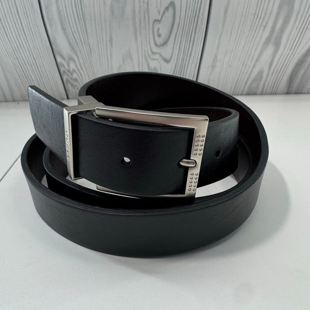 Guess Faux Leather Black Brown and Silver Men’s XL Belt 42-44 Reversible